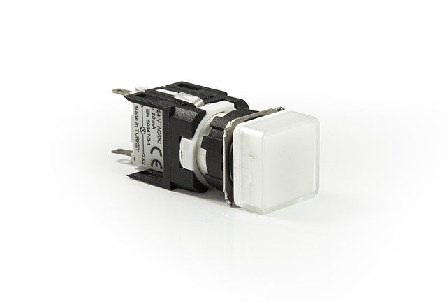D Serisi Plastik LED'li 12-30V AC/DC Kare Beyaz 16 mm Sinyal